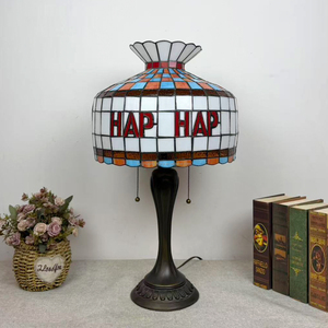 14 Inch HAP Letter Stained Glass <b>Table</b> Lamp Tiffany Hand Soldered Glass Shade Vintage Pull Chain Desk Lamp E26 E27 for Bedroom <b>C</b> - Product Image 6