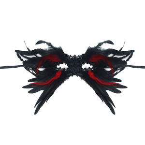 Voile <span class=keywords><strong>gothique</strong></span> noir demi-visage à thème sombre, accessoire de <span class=keywords><strong>maquillage</strong></span> pour bal, avec plumes et finition brillante, une visière sophistiquée - Product Image 2