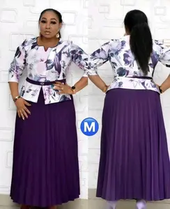 तुर्की महिलाओं के कार्यालय के कपड़े गर्म बिक्री अफ्रीका महिलाओं जाल मोती प्लस आकार पुष्प प्रिंट माँ पोशाक के साथ बेल्ट