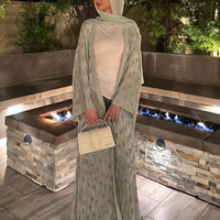 Abaya Kimono Longue Personnalisée de Luxe pour Femme, Ouverte sur le Devant, Ornée de Perles, Robe Maxi Transparente et Embellie, Mode Musulmane Modeste, Vente en Gros OEM ODM