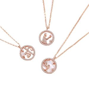 Wholesale 925 Sterling <strong>Silver</strong> Zodiac Sign <strong>Shell</strong> Coin Pendant Gold Vermeil CZ Diamond Zirconia <strong>Necklace</strong> with Trendy Style - Product Image 6