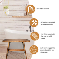 Banc de douche flottant en teck massif, huilé naturellement, tabouret incurvé pour hôtels, spas, espaces de bain extérieurs, gain de place et rangement pour villas