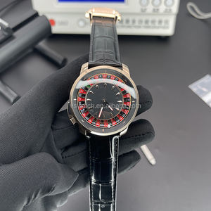 Reloj Jacob de Cuarzo con Disco Giratorio Negro y Oro Rosa de 44 mm para Hombre, Deportivo y Elegante, con Correa de Cuero Vacuno, Caja Redonda, Ancho de Correa de 22 mm - Product Image 1