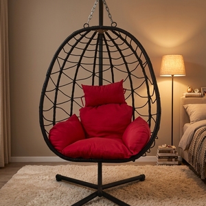 Silla de Ratán con Forma de <span class=keywords><strong>Huevo</strong></span>, Diseño Moderno y Minimalista, Asiento <span class=keywords><strong>Individual</strong></span>, Cojín Impermeable Súper Cómodo, Color Personalizado, <span class=keywords><strong>Columpio</strong></span> de Metal y Acero - Product Image 3