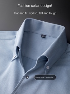 <span class=keywords><strong>Chemise</strong></span> <span class=keywords><strong>Homme</strong></span> Haut de Gamme Style Italien Couleur Unie Sergé Décontractée Manches Longues Fermeture Simple Boutonnage Col Montant Anti-Boulochage Luxe Léger - Product Image 2
