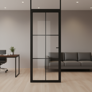 Porte de séparation intérieure en verre noir 36,6x79,3 pouces, isolation acoustique, design minimaliste, ouverture latérale, surface finie - Product Image 2