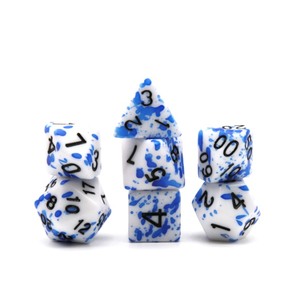 Ensemble de dés polyédriques en acrylique bleu effet éclaboussures de sang pour D&D RPG, style marbre, conçu pour les jeux sur le thème des éclaboussures de sang - Product Image 3