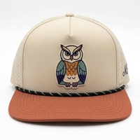 Casquettes de baseball pour camionneurs, à visière plate, avec cordon, bicolores crème et rouille, avec patch hibou, perforées au laser, respirantes, rétro, unisexe