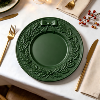Assiettes de présentation dorées Woju Festive de 13 pouces, en plastique électroplaqué, avec bordure en nœud de houx, pour la décoration de table de Noël
