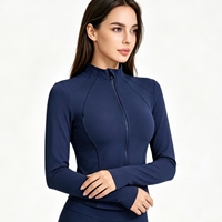 Veste de yoga respirante unie pour femme 2026 avec fermeture éclair, coupe ajustée, col montant et poches arrière – Idéale pour le fitness et la course à pied