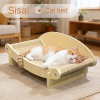 Lit pour chat classique en sisal naturel avec cadre en bois - Griffoir multifonctionnel portable pour chat en carton