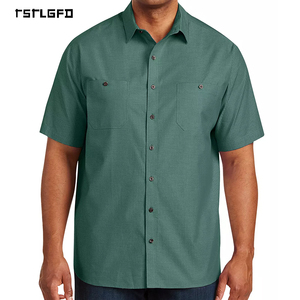 Chemise de sport pour homme OEM, grande taille, vert texturé, col rabattu, certifiée GOTS, logo personnalisé, vêtements d'extérieur, tricotée et brodée sur mesure - Product Image 1