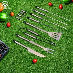 OEM Churrasco Grill Espátula Garfo Tongs Brush 16 Pcs Utensílios Set Ferramentas De Churrasco Descartáveis De Aço Inoxidável