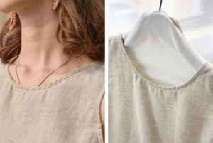 Enyami de gama alta de lino puro sin mangas mujeres verano viejo dinero estilo interior superior suelta refrigeración nicho diseño cuello redondo chaleco - Product Image 3