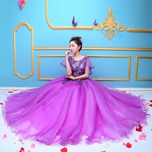 Purple Tulle Ball Gown With Embroidery Stage Performance Dress Women Adult Size Long Spring Style - Product Image 2