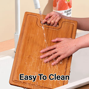 Tabla de cortar de madera de bambú grande, tabla de charcutería de queso de cocina rectangular, 2 compartimentos integrados, ranuras de jugo, bloque de carnicero - Product Image 6