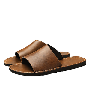 Sandales de luxe pour hommes en cuir de vachette véritable, design italien classique, semelle amortissante, pantoufles plates en cuir véritable, grande taille 48, fabrication artisanale. - Product Image 1