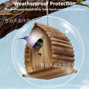 Nid d'oiseau suspendu en bois créatif pour décoration extérieure de patio, cabane pour colibris, abri de repos pour oiseaux transfrontalier - Product Image 2