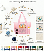 Bolsa de Playa JSBAG Primavera 2025, Directo de Fábrica, Logotipo Personalizado, Malla de Nailon, Impermeable, Resistente a la Arena, Múltiples Bolsillos, Cierre de Cremallera, Portátil