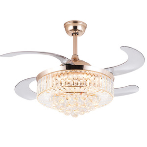 Ventilateur de plafond intérieur de style américain moderne, en cristal, faible consommation d'énergie, DC 4, 3 pales, lumière LED 3 couleurs, variateur d'intensité, télécommande - Product Image 1