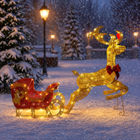 Ensemble de rennes et de traîneau 3D pré-éclairés à LED blanc chaud doré, pliable, en fil métallique, étanche IP44, commande manuelle, pour extérieur, pelouse de Noël