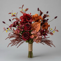 Nouveau bouquet de roses synthétiques bordeaux, feuilles artificielles de hêtre, d'érable et d'eucalyptus, baies et fruits artificiels pour la décoration de mariage et de table à la maison
