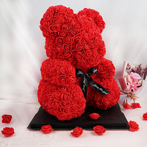 Venta al por mayor rosa roja 40cm espuma de poliestireno flor artificial Rosa oso con caja de regalo - Product Image 4