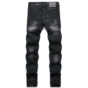 Jeans Neri Strappati con Patch in Stile Punk per Uomo, Pantaloni Casual Elasticizzati a Vita Media con Ricami, <span class=keywords><strong>Abbigliamento</strong></span> <span class=keywords><strong>Hip</strong></span> <span class=keywords><strong>Hop</strong></span> - Product Image 3