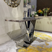 Table console en métal de style européen moderne et luxueuse à prix abordable avec plateau en marbre argenté, design carré pour salon et couloir
