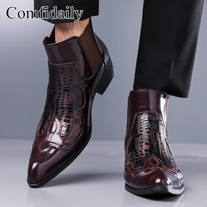 Bottines pour hommes Comfdaily, bout pointu, cuir verni, imprimé animal, bottines Chelsea, bande élastique, tendance de la mode, toutes saisons, 38-48 - Product Image 2