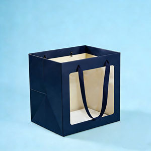 Bolsas de Regalo de Papel Negro Impresas Personalizadas con Ventanas Transparentes, Diseñadas para Regalos de Cumpleaños y Empaque de Ramos - Product Image 1