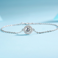 Bracelet pendentif halo en moissanite, argent sterling 925, pierre centrale ronde de 0,5 ct, 8,4 mm, chaîne délicate, bijoux pour femmes