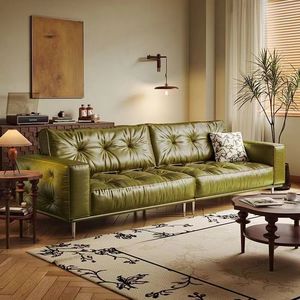 Italian Leather Sofa Three Seater Tufted Design Chocolate Color Living Room Furniture - Product Image 3