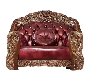 Handmade European Style Royal Sofa Set with Unique Elephant Design Luxury Italian Leather Wood Classic Style for Living Room