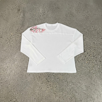 T-shirt unisexe surdimensionné en maille gaufrée 300 g/m² style streetwear vintage avec empiècements et motif fleur de cerisier, personnalisable en gros