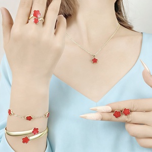 Nuevo Conjunto de Joyería de Moda para Mujer, 5 Piezas, Trébol de Cinco Hojas Colorido, Pulsera, Anillo, Aretes, Collar - Product Image 4