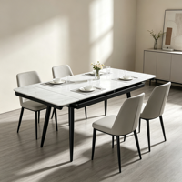 Meubles de salon, cuisine, table à manger extensible gain de place, design nordique moderne extensible avec plateau en pierre frittée