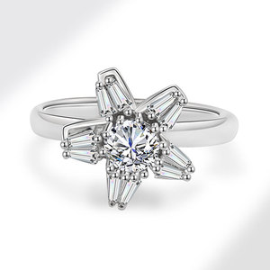 Rotating Five Pointed Star <b>Adjustable</b> <b>Rings</b> Claw Setting Geometric Cubic Zirconia Copper White Gold Plated Anti Stress Jewelry - Product Image 4