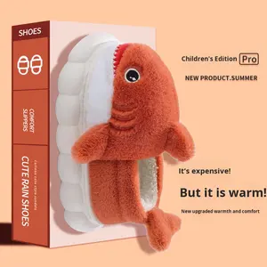 <span class=keywords><strong>Chaussons</strong></span> d'intérieur pour enfants en coton à motif de requin de dessin animé pour garçons, automne-hiver 2024, nouvelle semelle épaisse, antidérapants, chauds, talon - Product Image 3