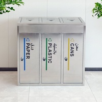 Poubelle en acier inoxydable avec 3 compartiments, conteneur à ordures en métal, poubelle de recyclage des déchets de rue