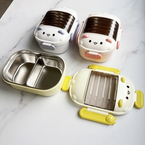 Cute Cartoon 304 Stainless Steel Bento <b>Box</b> 2 <b>Compartments</b> Leak Proof Kids <b>Lunch</b> <b>Box</b> Portable Food Container for School - Product Image 4