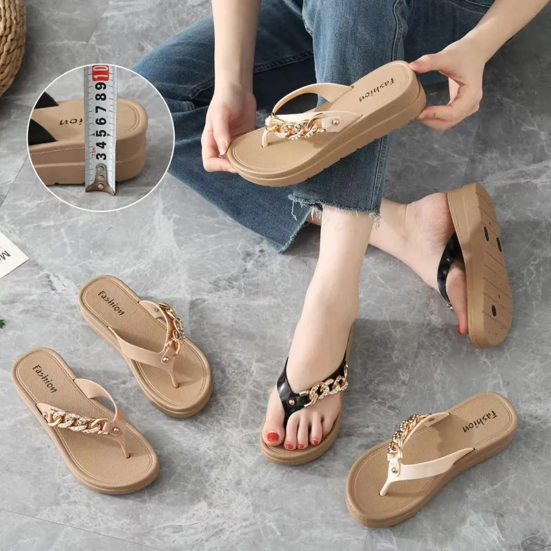 Bela agradável mulheres praia chinelos cadeia portátil grossa plataforma casual flip flops sandálias para as mulheres