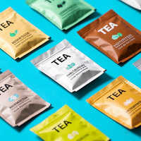 Sachets Mylar personnalisés thermoscellables à trois soudures latérales pour sachets de café et de thé, sachets de thé vides de qualité alimentaire