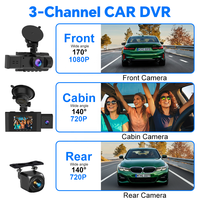 Caméra embarquée triple objectif OEM 1080P Full HD IPS 3 canaux avec capteur G, moniteur de stationnement et vision nocturne, écran 2 pouces
