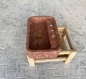 Lavabo Integrado de Mármol Rojo Acanalado |   Lavabo Monolítico, Duradero y Ecológico para Baño |   Lavabo Escultural de Lujo - Product Image 5