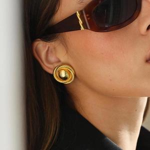 Geometric Round Stainless Steel <b>Stud</b> Earrings 18k Gold <b>Titanium</b> Steel For Women Fashionable Minimalist Design - Product Image 3