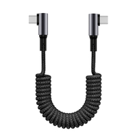 Câble de charge rapide rétractable en nylon tressé Type-C vers Type-C à ressort coudé, PD100W, 6A, pour Android/iOS/Ordinateur – Vente en gros