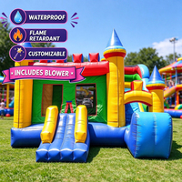 Château gonflable ODM 6x4m en PVC rose avec toboggan, piscine à balles, souffleur, mur d'escalade et tunnel