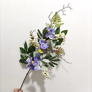 New Purple Blue Series Faux Silk Flowers Spring Single Stem Custom Artificial Flowers