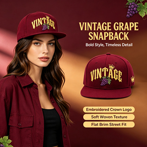 Casquette décontractée en coton, style rétro, bordeaux uni, avec broderie 3D dorée en forme de couronne de raisin, pour hommes et femmes - Product Image 1